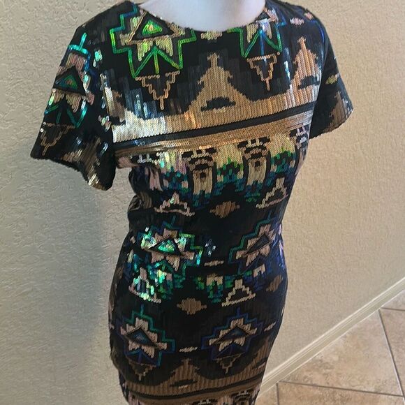 Club L Size 10 Two Piece Sequin Dress Outfit Green Aztec Tribal Club Glam NWT - Picture 9 of 16